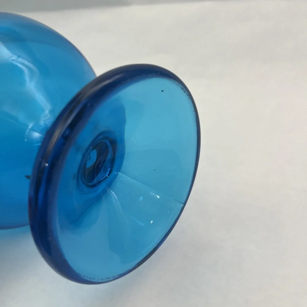 LE Smith Swung Vase Peacock Blue Footed Glass 15.5